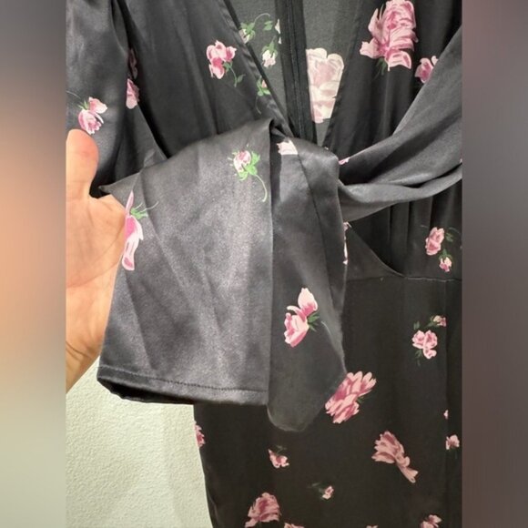Reformation 100% Silk Toronto Black Pink Purple Floral Faux Wrap Midi Dress 4 - Picture 8 of 16